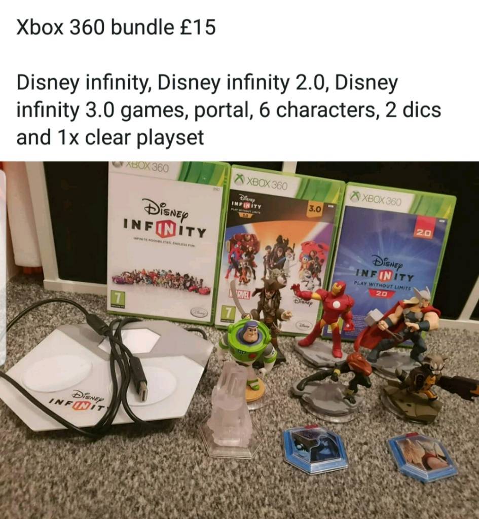 Xbox 360 Disney infinity bundle 3.0 2.0 3x games, 6x characters READ