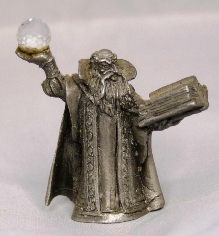 1983 Yahre Gallo Ridolfi Pewter Wizard Mage Alchemist w/ Book + Crystal Ball D&D