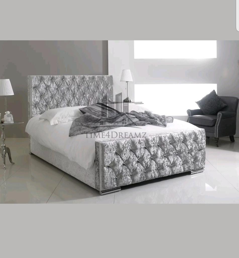 Double silver Crushed velvet bed in Basildon, Essex Gumtree