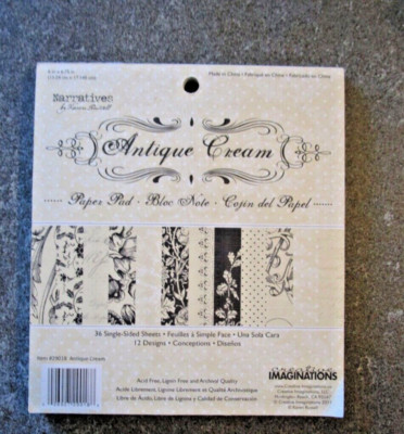 Creative Imaginations ANTIQUE CREAM 36 single-sided sheets, 6x6.75 NEW, 12 desig