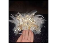 Beautiful Gold, Pearl & Diamonte Bride Crown 