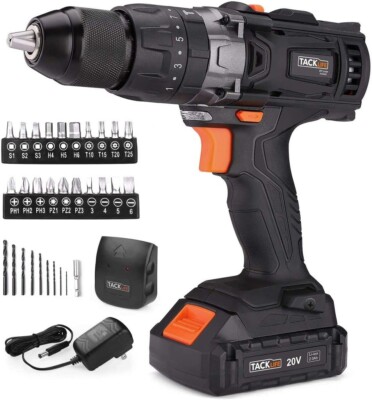 TACKLIFE Cordless Electric Drill 20V Max, 310 in-lbs, 1/2'' Metal Chuck, 2-Speed