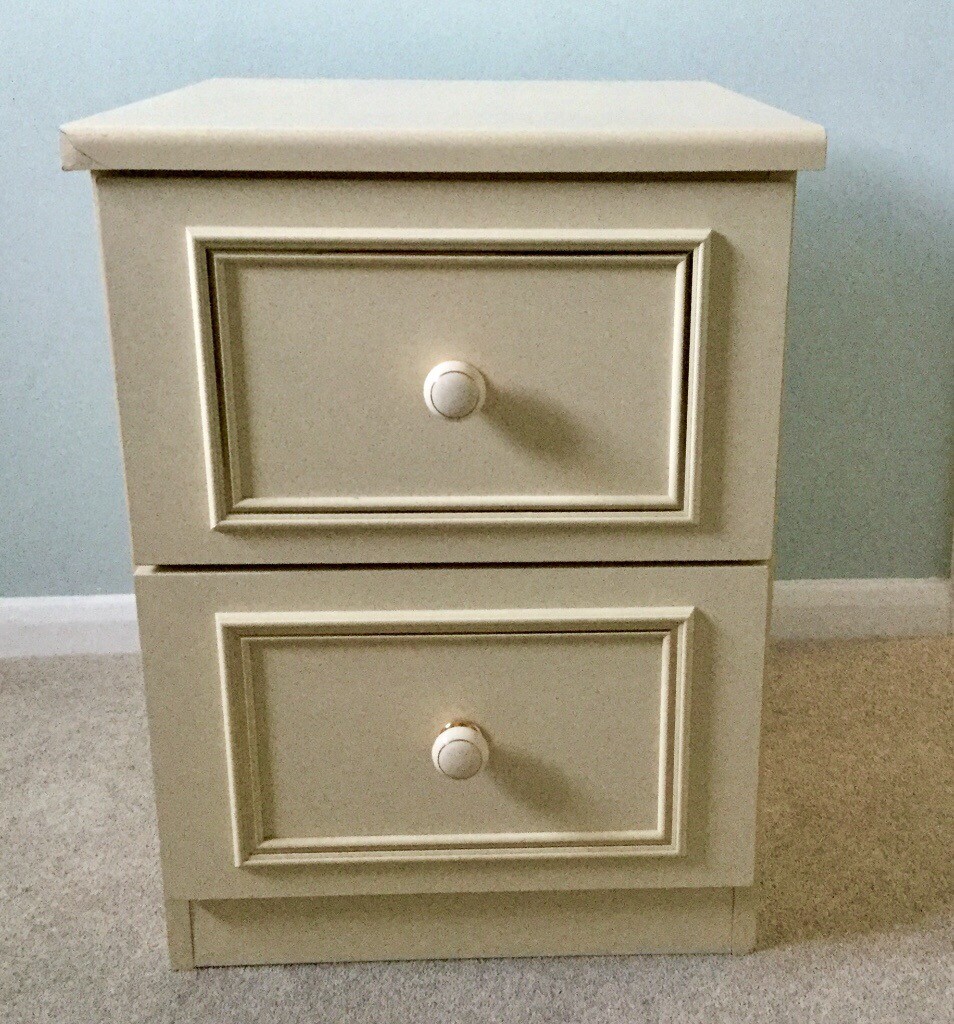 Bedside Cabinet With Two Drawers On Metal Rollers Part Of Sharps
