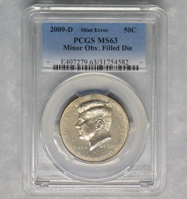 2009 D PCGS MS63 FILLED DIE, Near SMOOTH DATE, Struck Thru Grease Mint Error