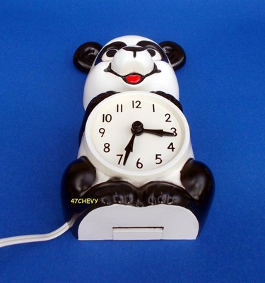 VINTAGE 1960s PANDA BEAR-ELECTRIC KIT CAT KLOCK-KAT CLOCK-ORIGINAL-MOTOR REBUILT