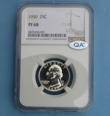 1950 NGC PF68 QA Sticker PROOF Washington Silver Quarter, Key Date coin PR68 WOW