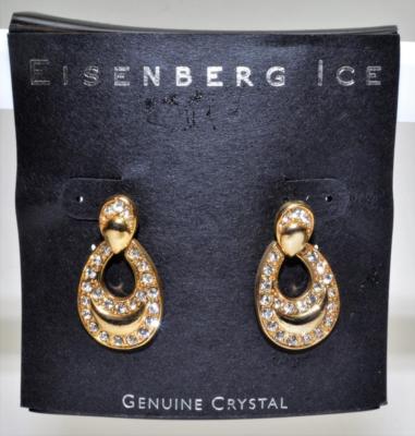 New Signed EISENBERG ICE Goldtone Genuine Crystal Dangle Pierced Earrings #2