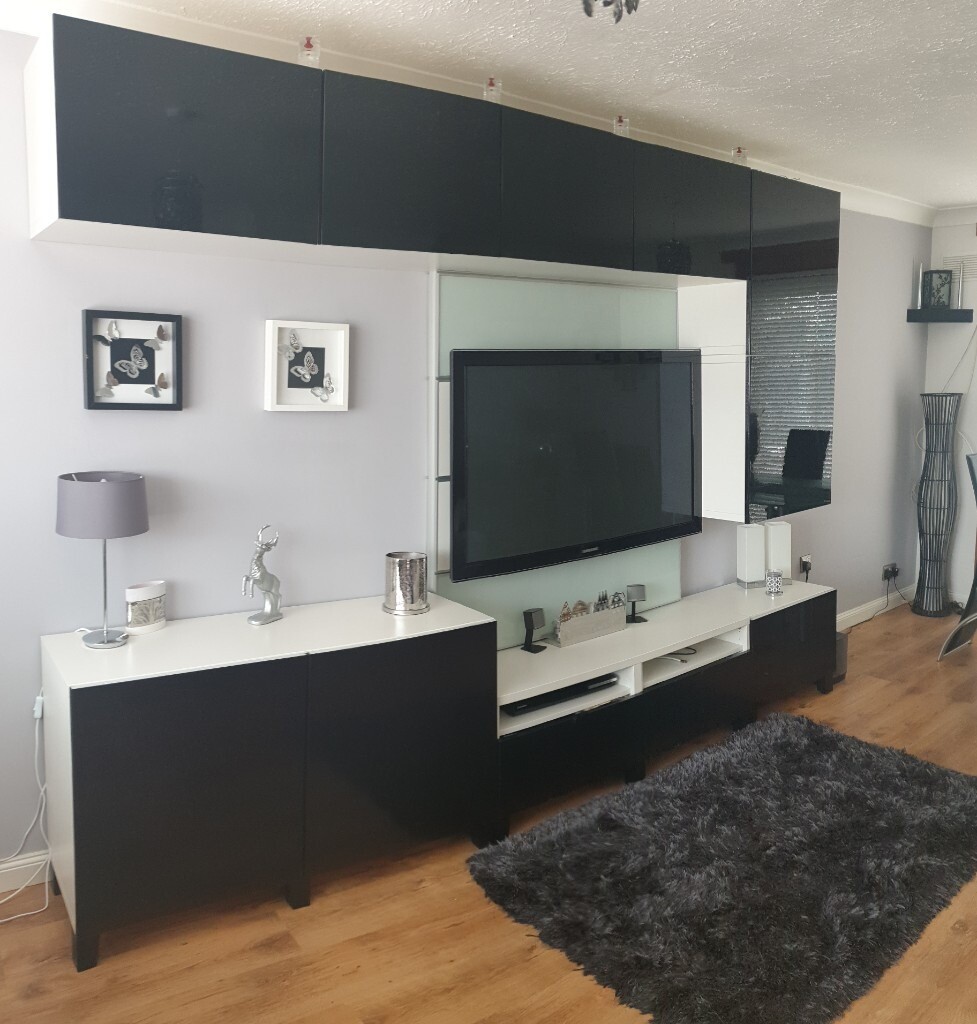 Ikea besta tv, wall &amp; floor black gloss units | in Grangemouth, Falkirk