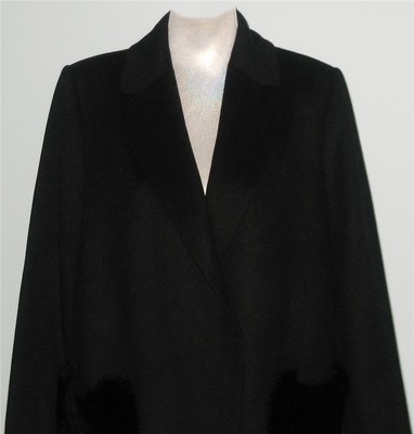 Pre-owned Kobi Halperin Channing Notch Collar Fur Pocket Long Coat L Black Msrp$898