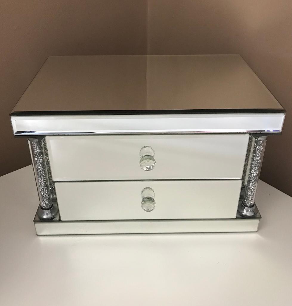 Royal Crest Large Mirrored Jewellery Box 2 Drawer Dressing Table
