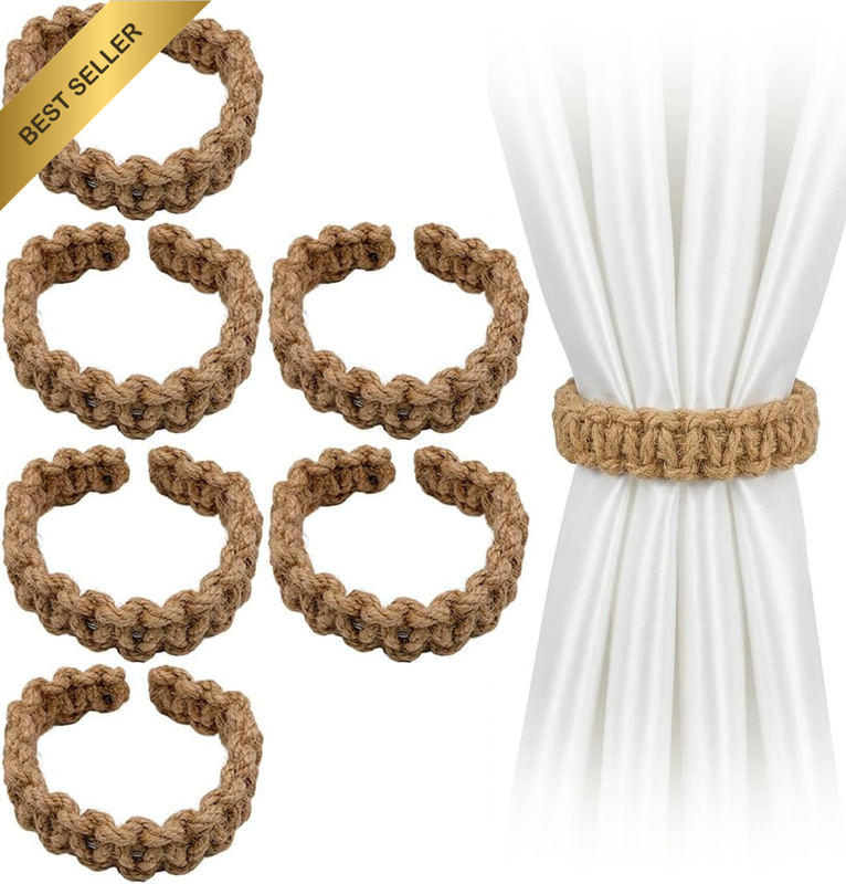 6 Pack Curtain Ties Tiebacks, Hand Braided Curtain Tiebacks Natural Cotton Rope