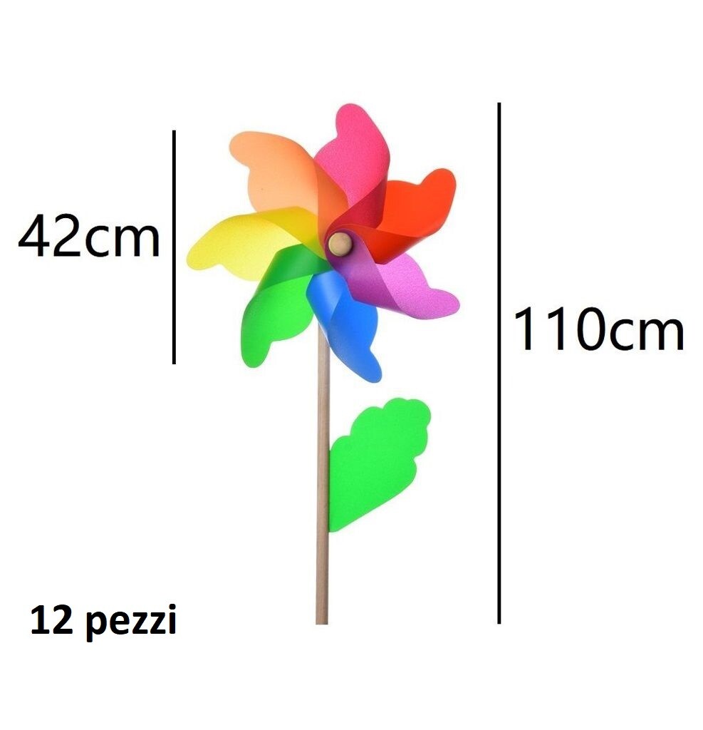 12 Pezzi Girandole A Vento Colorate In Legno Foglia Scaccia Uccelli 42cm bal