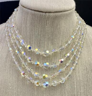 Vintage 1950's Four Strand Iridescent Austrian AB Crystal