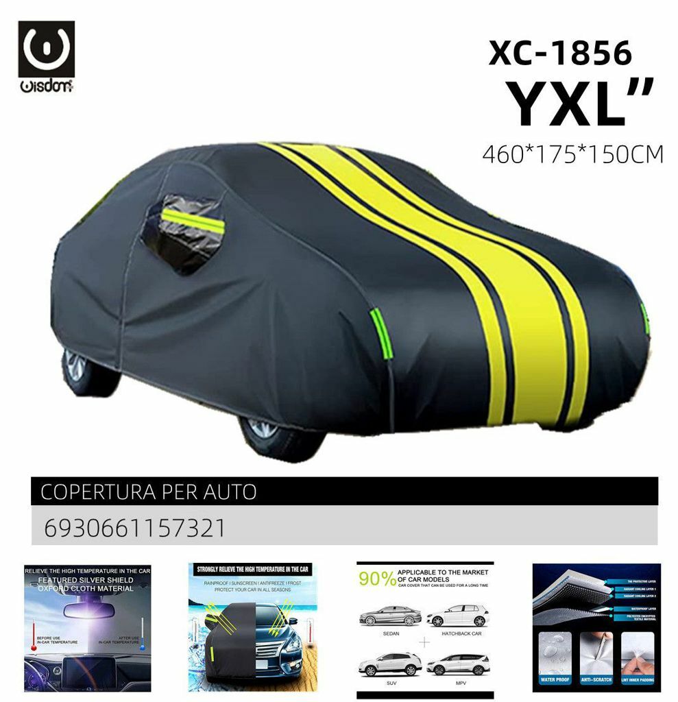 Telo Copri Auto Premium Impermeabile Nylon Anti Ghiaccio 460x175x150cm YXL wis
