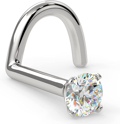 14K White Gold Diamond Nose Ring USA Made Gold Nose Stud I1