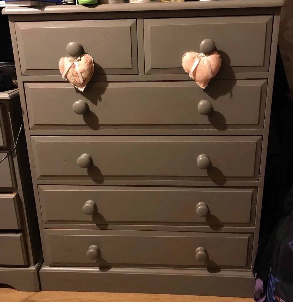 Solid pine chest of drawers painted in farrow and ball paint in