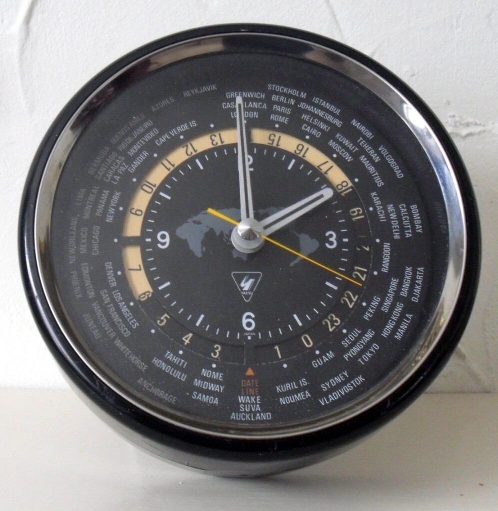 Vintage Yaesu World Clock (Japan) Model 7RW002 Working Clock in Ash