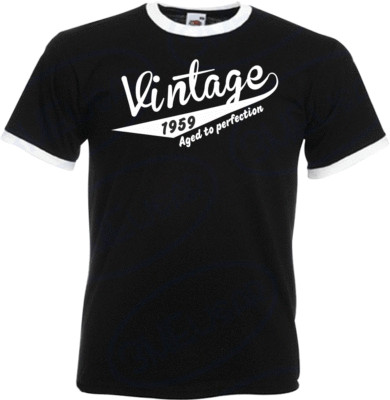 66th Birthday Gifts Presents Year 1959 Mens Ringer Vintage Retro T-Shirt Aged To