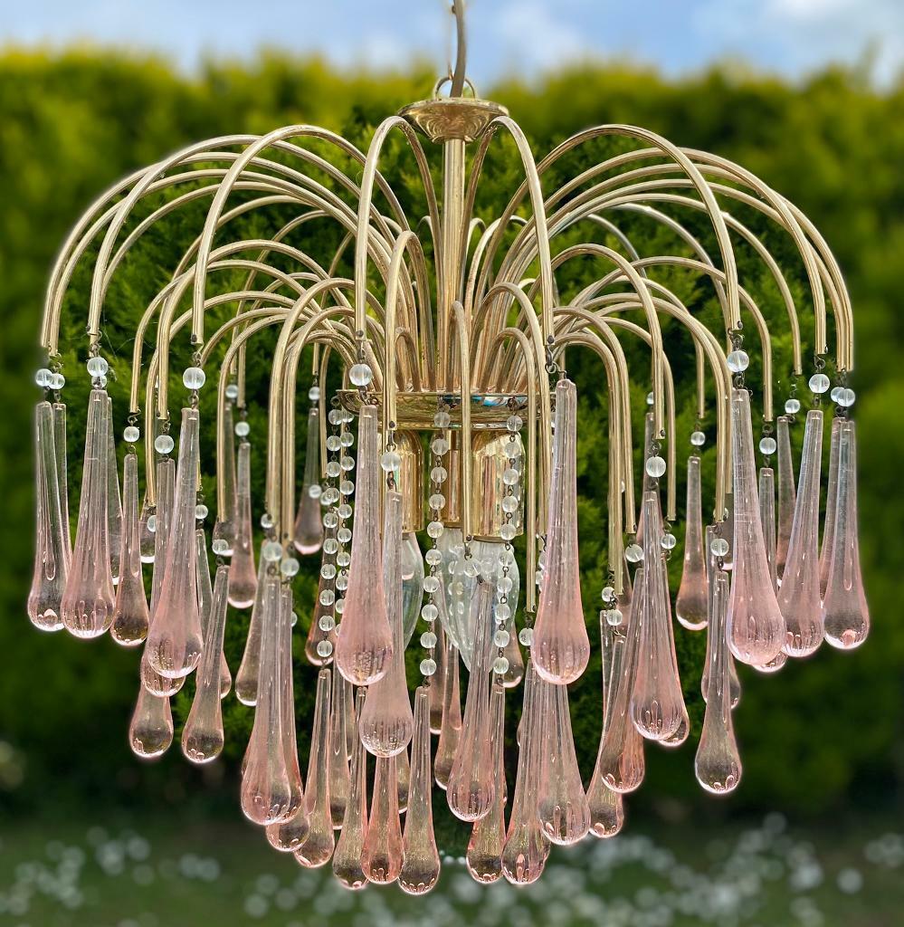 CHANDELIER MURANO PAOLO VENINI TEARDROP CASCADE FOUNTAIN GLASS CHANDELIER CIRCA 1960/70’S in