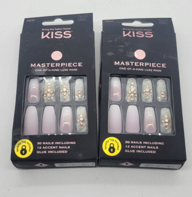2 PACK KISS MASTERPIECE PRESS ON NAIL GLUE INCLUDED TAMANO LARGO