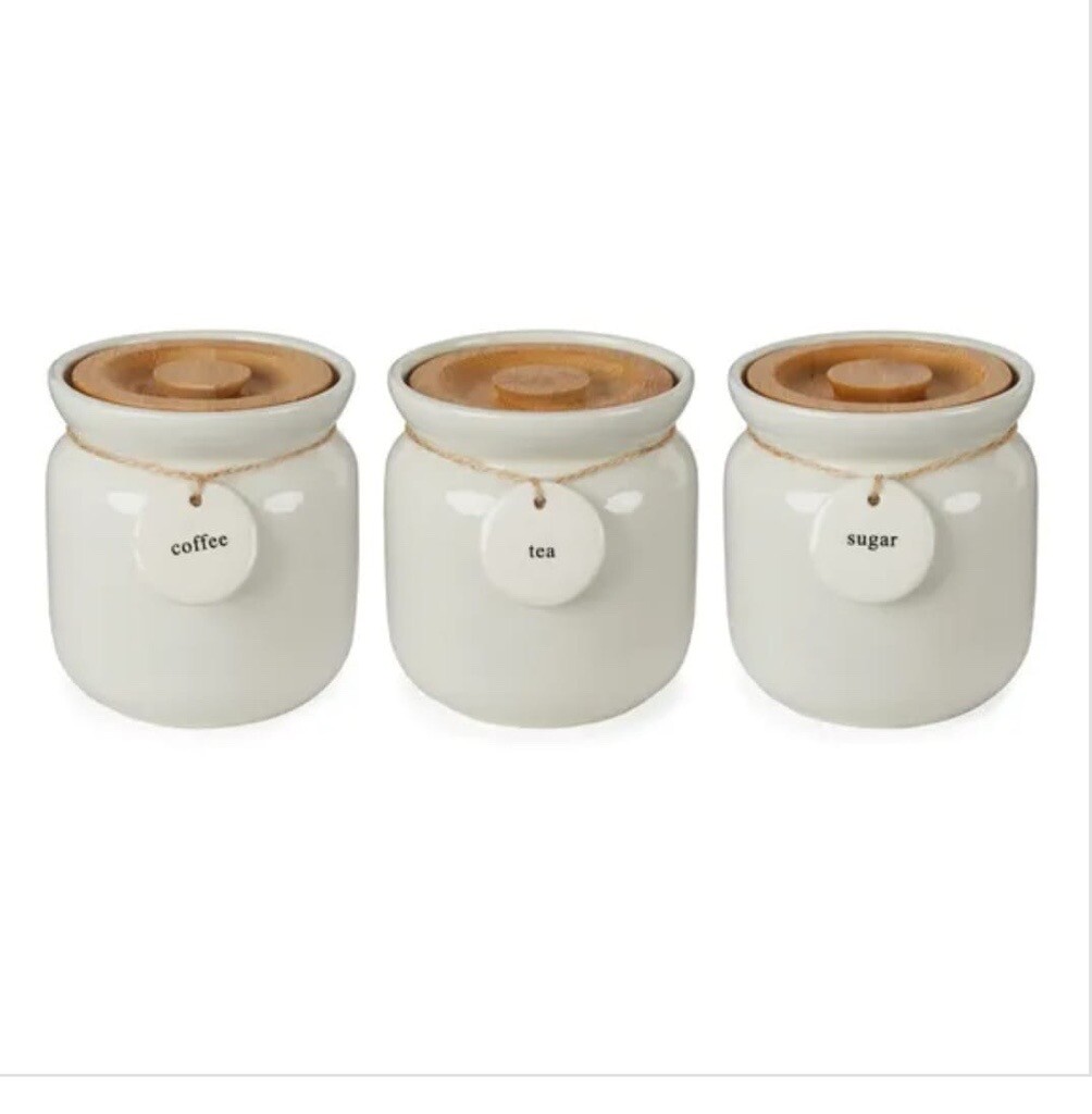 Dunelm Bread, coffee,sugar and tea canisters in grey in Whitchurch