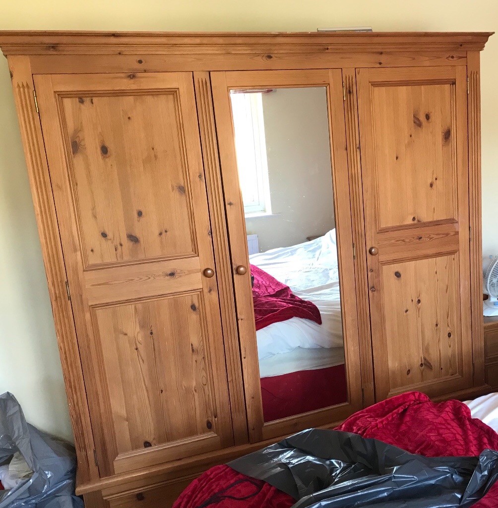 Large pine bedroom wardrobe with mirror in BradfordonAvon