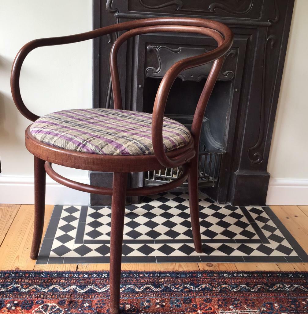 Vintage Designer Bentwood Chair Fabric Seat Ton / in