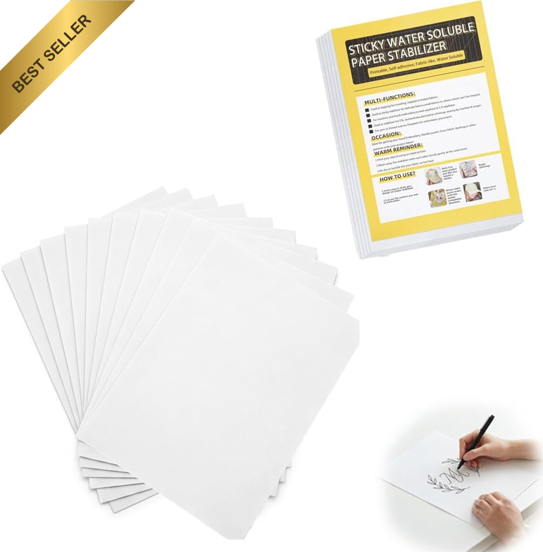 10 Sheets A4 Water Soluble Embroidery Stabilizer Paper,Bonus User Manual, Eco-Fr