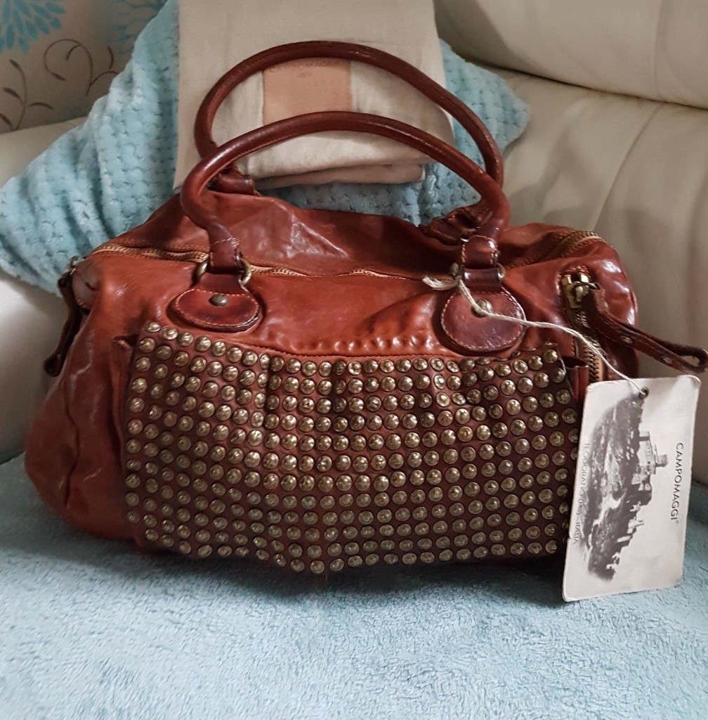 NEW CAMPOMAGGI BAG A Beautiful Cognac Tan Leather Italian