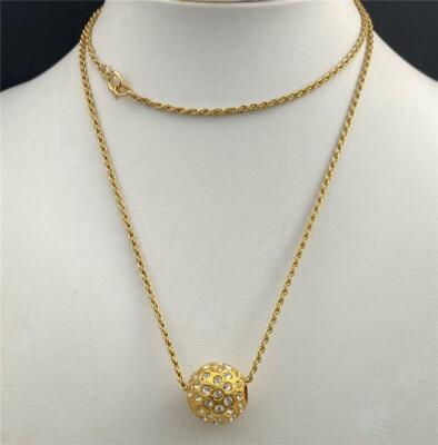 【VINTAGE HOLLYWOOD】Round Ball Lock Chain Necklace★2色 Vintage 1990's Gold Tone Rhinestone Encrusted Metal Ball