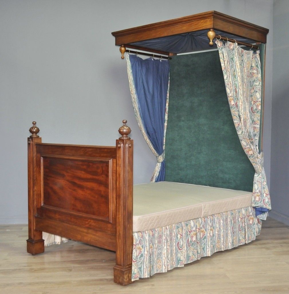 Attractive Large Antique Victorian Half Tester Mahogany Upholstered