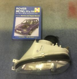 Rover Metro 111/114 Left hand headlamp,new,plus workshop manual. 