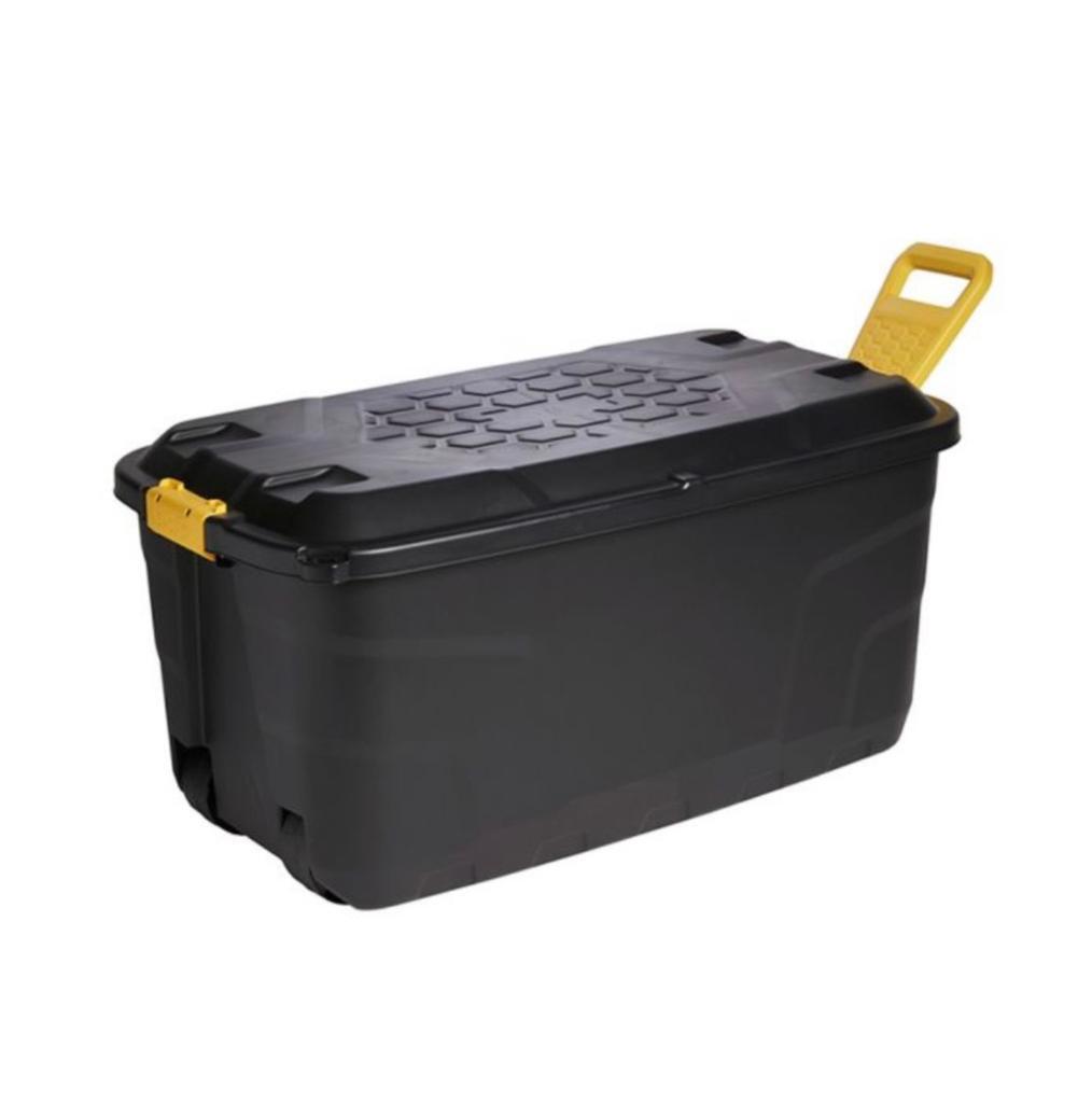 110L Outdoor Trunk / Chest Heavy Duty Storage, Black with wheels in