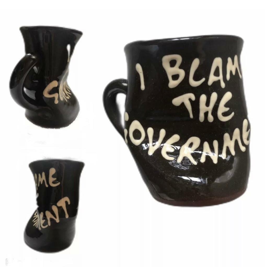 Chesterton Pottery Mug Cup I blame the Government Quirky Bent Squashed