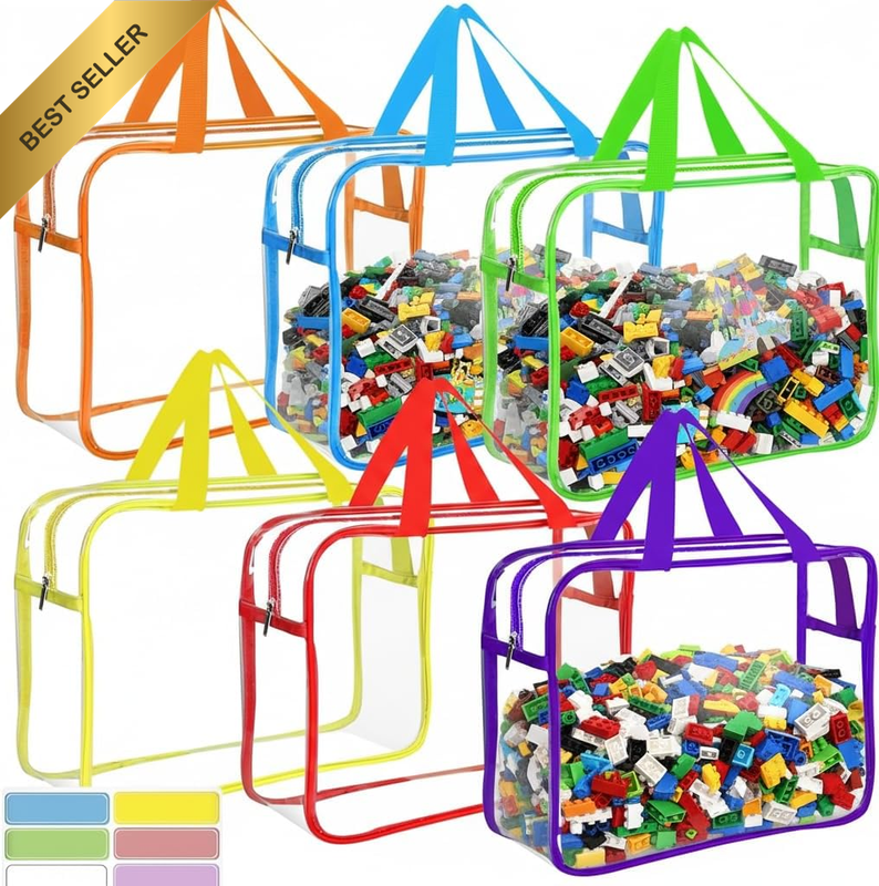 Clear Toy Storage Bags with Zipper, 6 Pack Large Capacity Organizer for Kids Toy