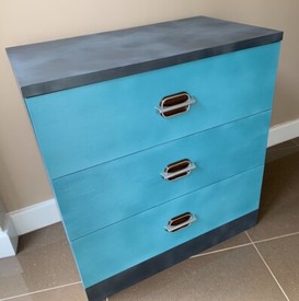 Chest Of Drawers Painted In Dark Grey And Blue With Funky Retro