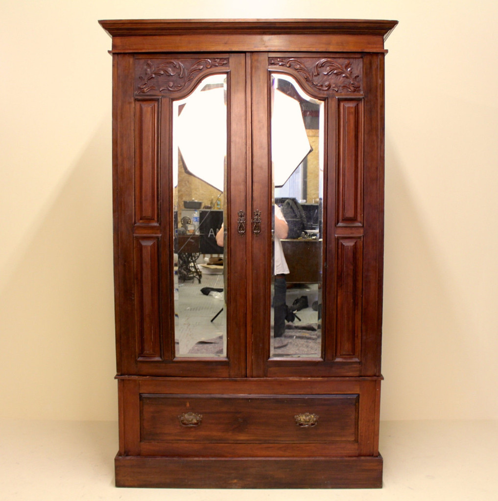 Antique Victorian Wardrobe Carved Mahogany Mirrored Double Armoire in