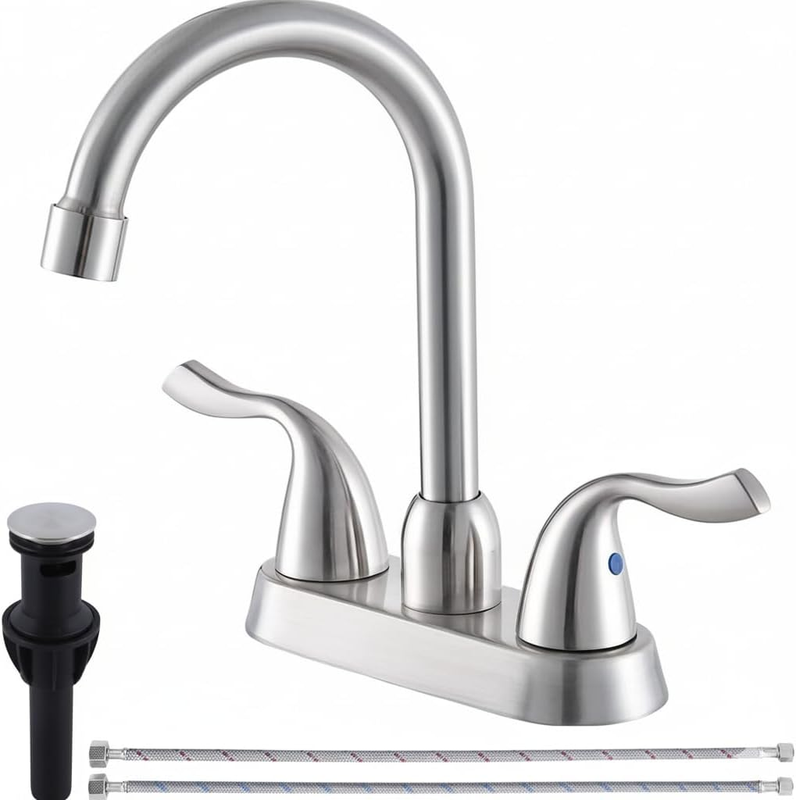 Brushed Nickel Bathroom Sink Faucet, 2 Handle 4 Inch Centerset Bathroom Faucet,