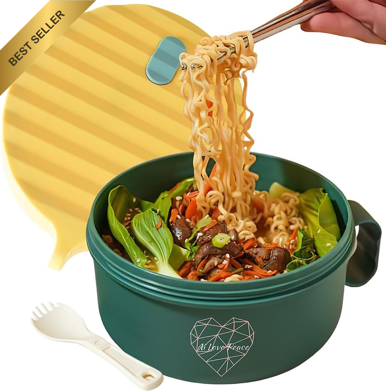 Ramen Bowl, 40 Oz Microwaveable Noodle Cooker for Ramen, Pho, Soup, and Pasta, D