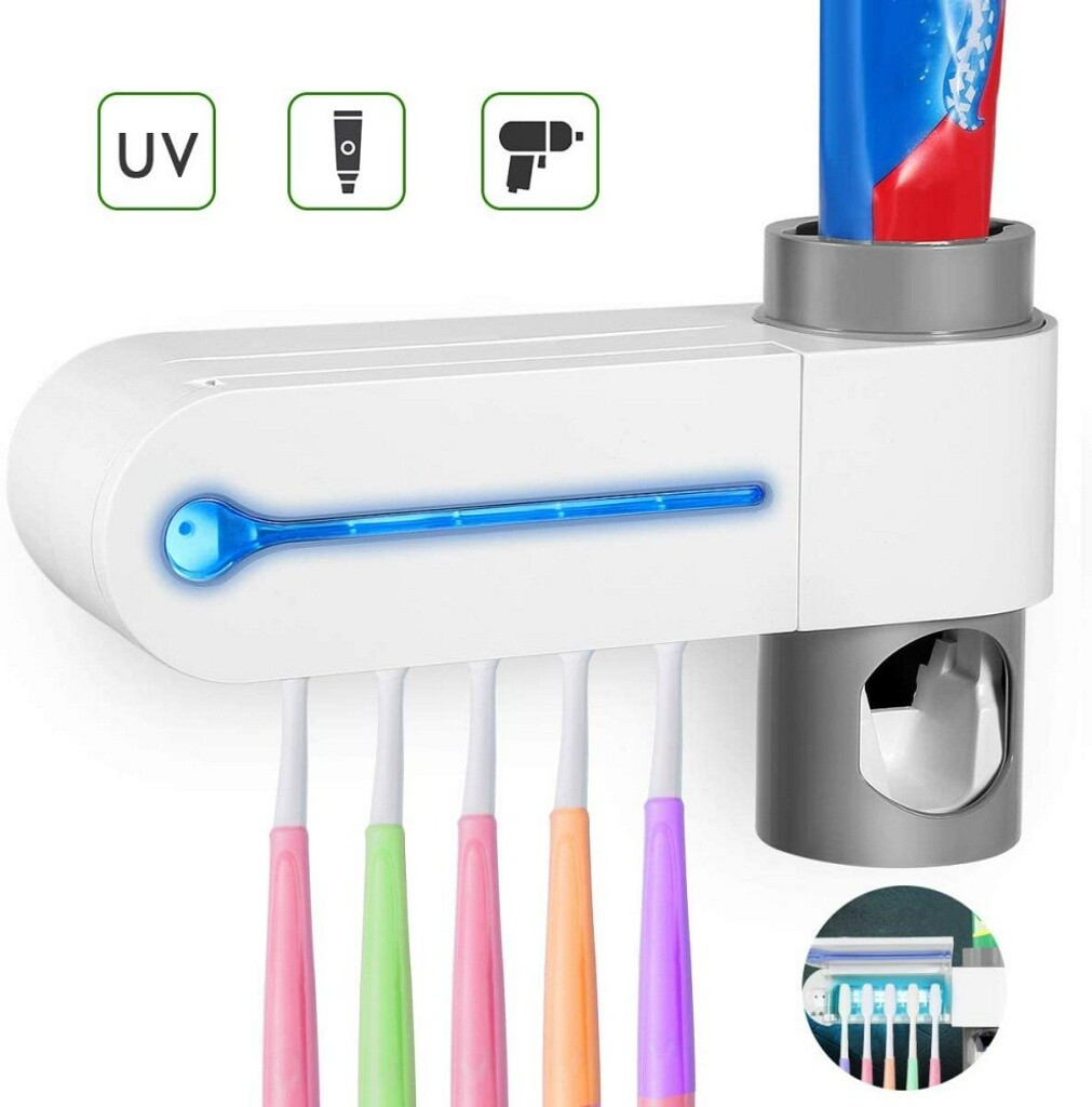 UV Light Sterilizer Cleaner Hold 5 Toothbrush Automatic Toothpaste Dispenser