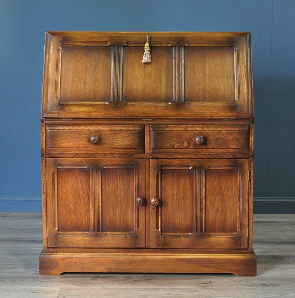 Attractive Rare Large Ercol Connoisseur Elm Writing Bureau Desk 7 of