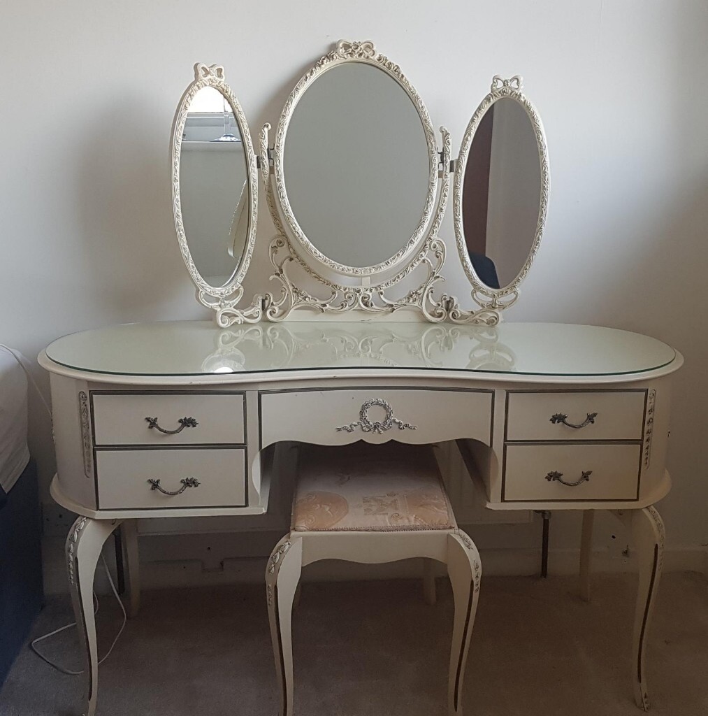 Home Kitchen Furniture Vintage Cream Dressing Table Mirror 3