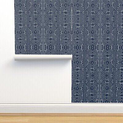 Peel-and-Stick Removable Wallpaper Navy Mudcloth Mud Cloth African Tribal Indigo