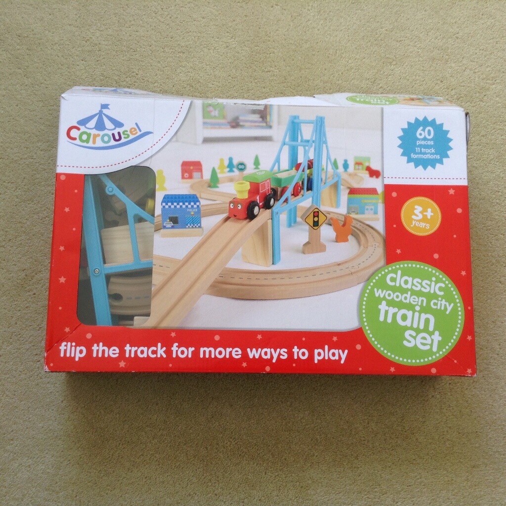 carousel wooden train set 60 pieces