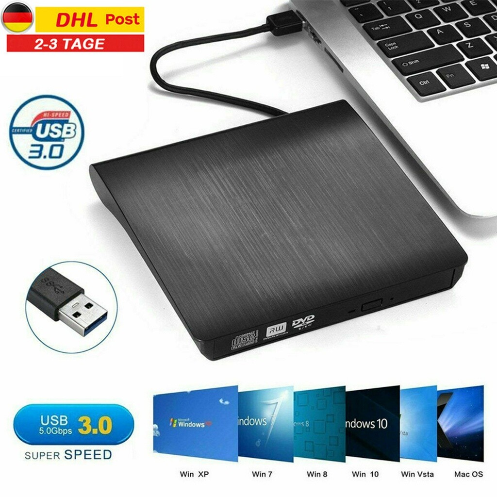 Externes DVD Laufwerk USB 3.0/2.0 Brenner Slim CD DVD-RW Brenner für PC Laptop
