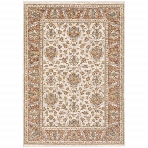 Устойчивый к пятнам коврик Oriental Power Loom размером 6 X 9 дюймов с бахромой из ржавчины и слоновой кости