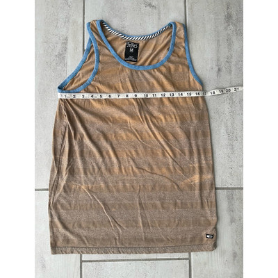Point Zero Womens Tank Top Brown Gray Striped Crew Neck Pullover Cotton Blend M