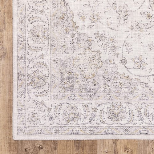Бежевый, Золотой и Серый Ковер Oriental Power Loom размером 9 X 12 Дюймов, устойчивый к пятнам.