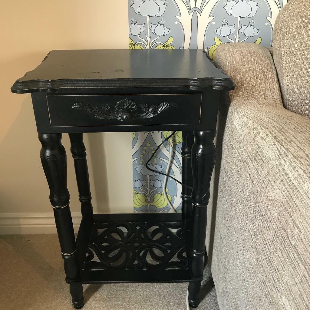 Black Wooden Telephone Table With Drawer In Prescot Merseyside