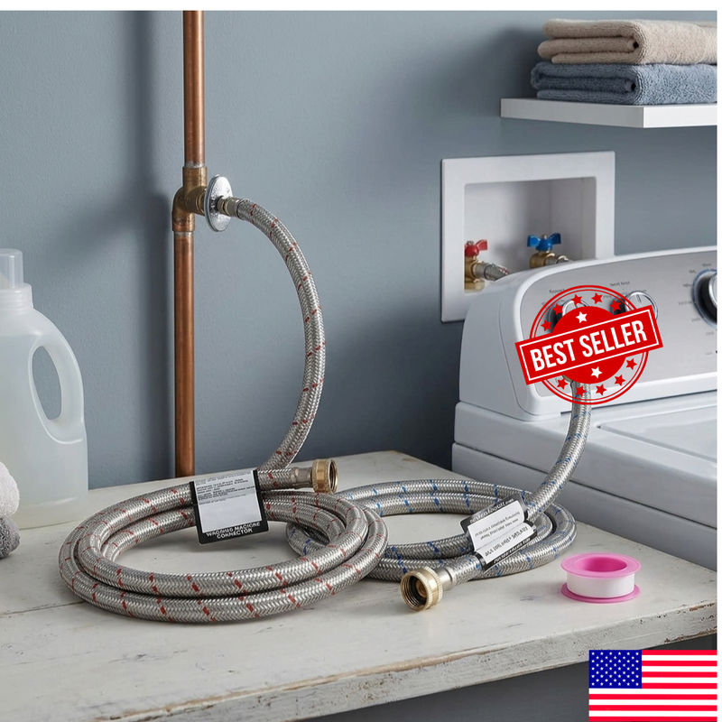 2X Premium Hot-Cold Stainless Steel Washing Machine Hoses Burst Proof 6Ft Long